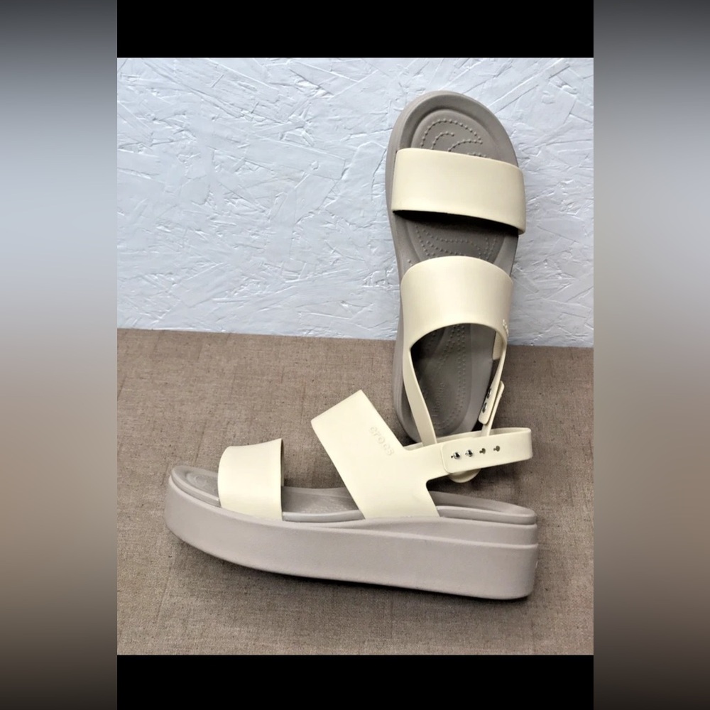 Crocs LiteRide Brooklyn Low Wedge Women's Sandals Slingback Cream Taupe Size 11